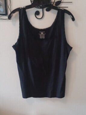 Jones New York Sport Lace Trim Black Tank Top Cotton Stretch XL